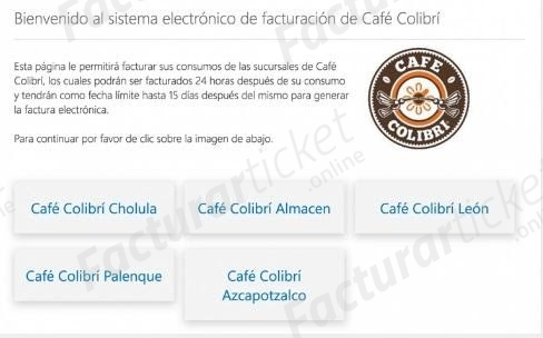 Facturación Ticket Café Colibrí