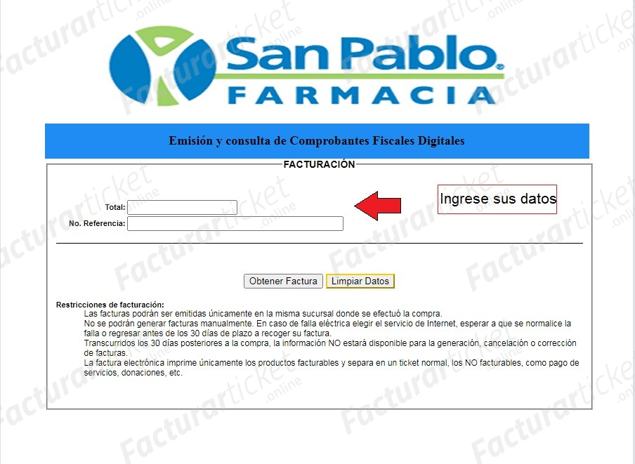 Facturación Ticket Farmacias San Pablo