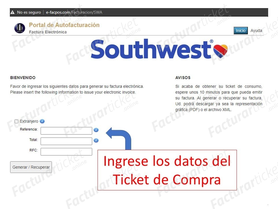 Facturación Ticket Southwest