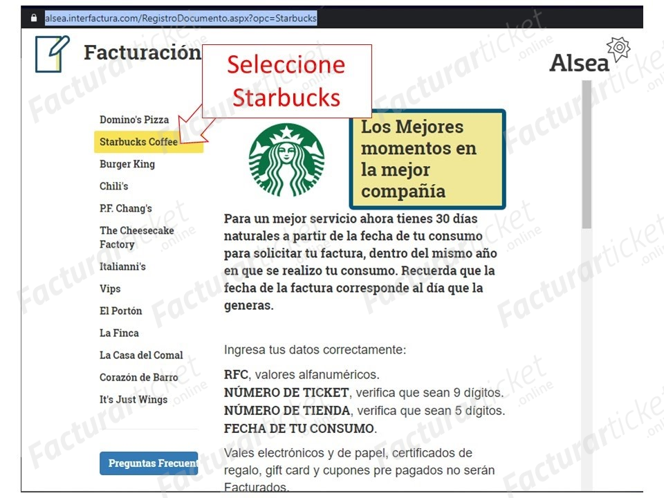 Facturación Ticket Starbucks 
